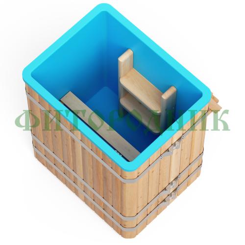 квадратная купель «comfort» из лиственницы с пластиковой вставкой длина 1300 мм ширина 1300 мм высота 1150 мм