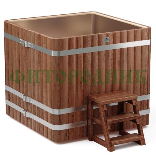 квадратная купель «premium» из лиственницы с вставкой из нержавеющей стали длина 1300 мм ширина 1300 мм высота 1150 мм