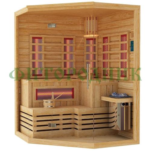 комбинированная сауна трехместная угловая «premium» с электрической печью harvia