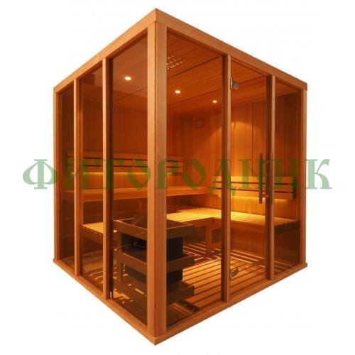 финская сауна четырехместная «glassy» с электрической печью harvia