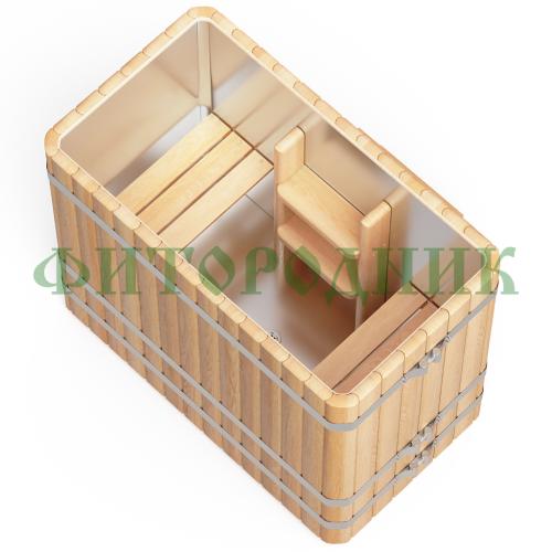 прямоугольная купель «premium» из лиственницы с вставкой из нержавеющей стали длина 1400 мм ширина 780 мм высота 1150 мм