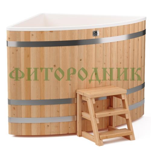угловая купель «comfort» из лиственницы с пластиковой вставкой длина 1300 мм ширина 1300 мм высота 1150 мм