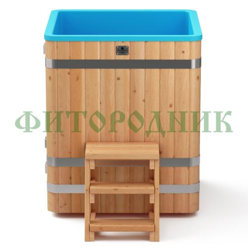 квадратная купель «comfort» из лиственницы с пластиковой вставкой длина 1000 мм ширина 1000 мм высота 1150 мм