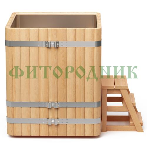 квадратная купель «premium» из лиственницы с вставкой из нержавеющей стали длина 1000 мм ширина 1000 мм высота 1150 мм