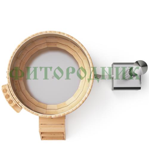 фурако круглая «premium» из лиственницы с вставкой из нержавеющей стали с внешней печью 1700 мм