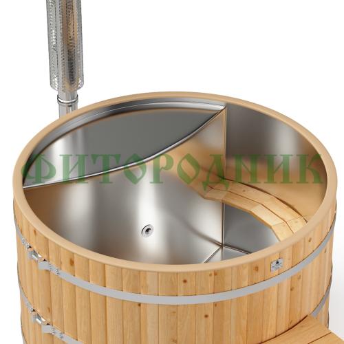 фурако круглая «premium» из лиственницы с вставкой из нержавеющей стали с интегрированной печью 1700 мм