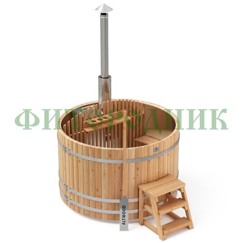 фурако круглая «premium» из лиственницы с вставкой из нержавеющей стали со встроенной печью 1500 мм