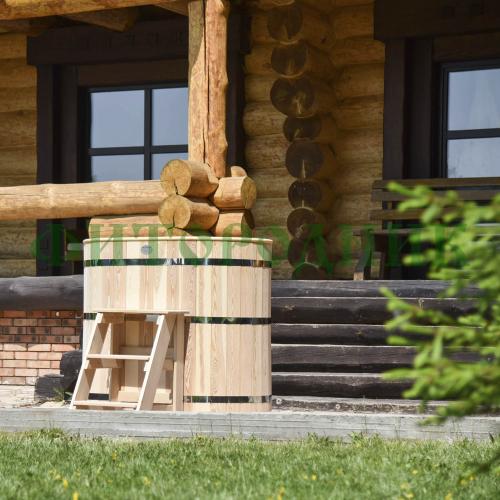 овальная купель «premium» из лиственницы с вставкой из нержавеющей стали длина 1400 мм