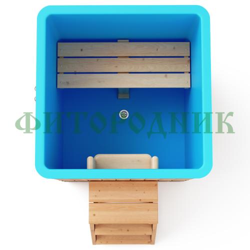 квадратная купель «comfort» из лиственницы с пластиковой вставкой длина 1000 мм ширина 1000 мм высота 1150 мм