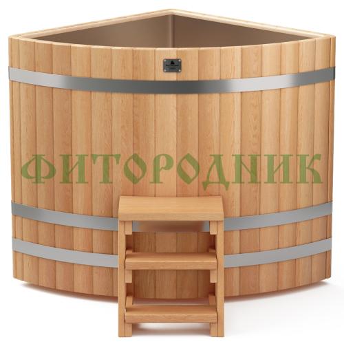 угловая купель «premium» из лиственницы с вставкой из нержавеющей стали длина 1100 мм ширина 1100 мм высота 1150 мм