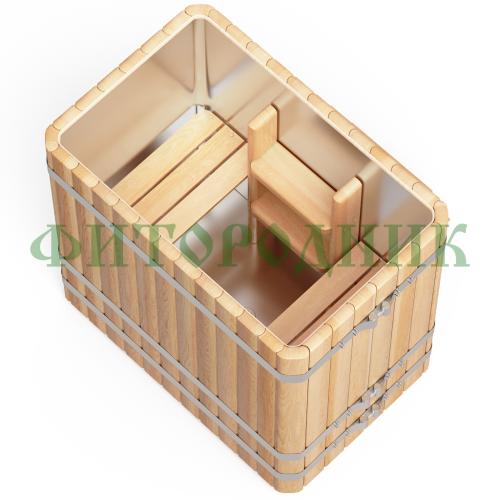 прямоугольная купель «premium» из лиственницы с вставкой из нержавеющей стали длина 1200 мм ширина 780 мм высота 1150 мм