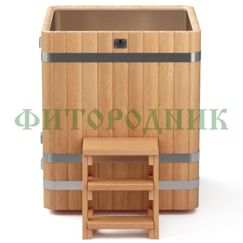 квадратная купель «premium» из лиственницы с вставкой из нержавеющей стали длина 1000 мм ширина 1000 мм высота 1150 мм