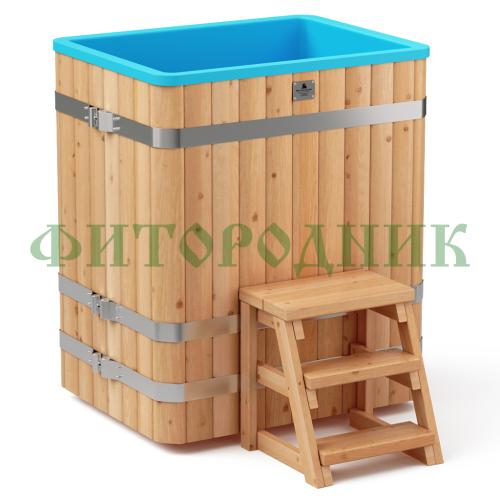 прямоугольная купель «comfort» из лиственницы с пластиковой вставкой длина 1000 мм ширина 780 мм высота 1150 мм