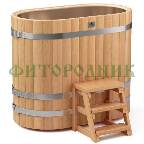 овальная купель «premium» из лиственницы с вставкой из нержавеющей стали длина 1400 мм