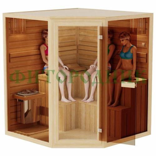 комбинированная сауна трехместная угловая «comfort» с электрической печью и парогенератором