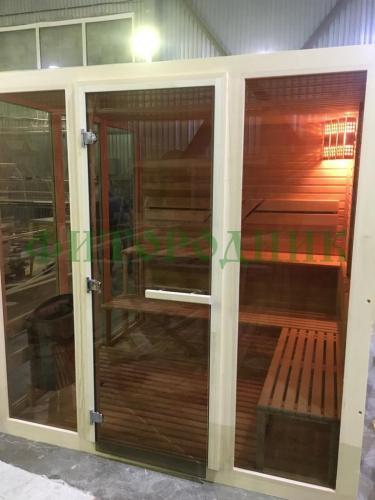 финская сауна трехместная «glassy» с электрической печью harvia