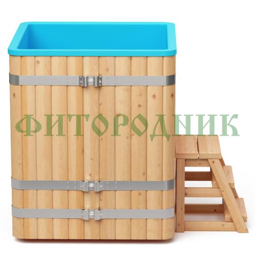 квадратная купель «comfort» из лиственницы с пластиковой вставкой длина 1000 мм ширина 1000 мм высота 1150 мм