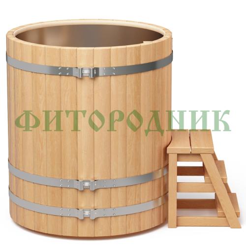 круглая купель «premium» из лиственницы с вставкой из нержавеющей стали диаметр 1200 мм высота 1150 мм