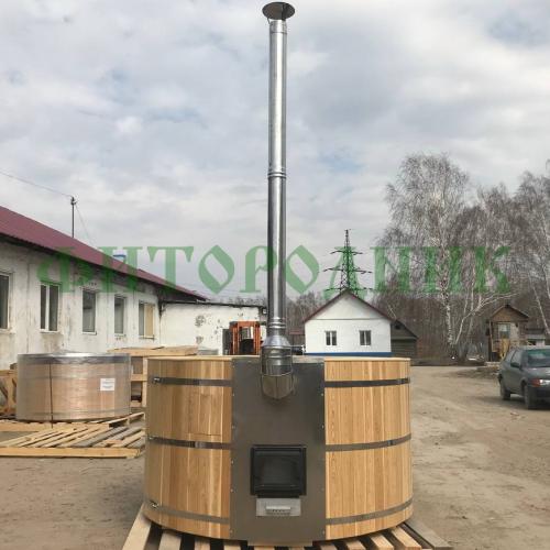 фурако круглая «premium» из лиственницы с вставкой из нержавеющей стали с интегрированной печью 2000 мм