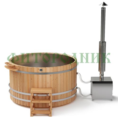 фурако круглая «premium» из лиственницы с вставкой из нержавеющей стали с внешней печью 2000 мм