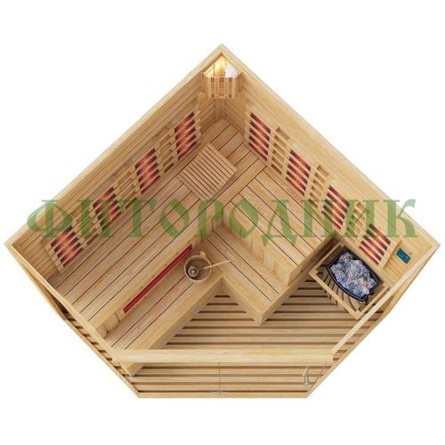 комбинированная сауна четырехместная угловая «premium» с электрической печью harvia