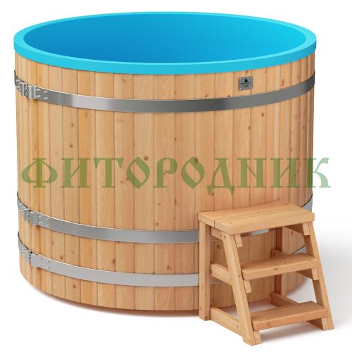 круглая купель «comfort» из лиственницы с пластиковой вставкой диаметр 1500 мм высота 1150 мм