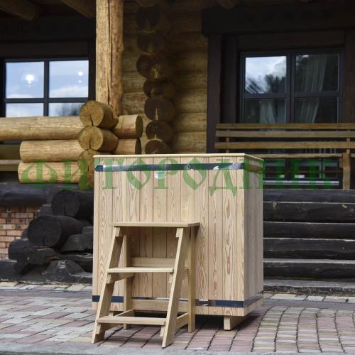 прямоугольная купель «premium» из лиственницы с вставкой из нержавеющей стали длина 1200 мм ширина 780 мм высота 1150 мм