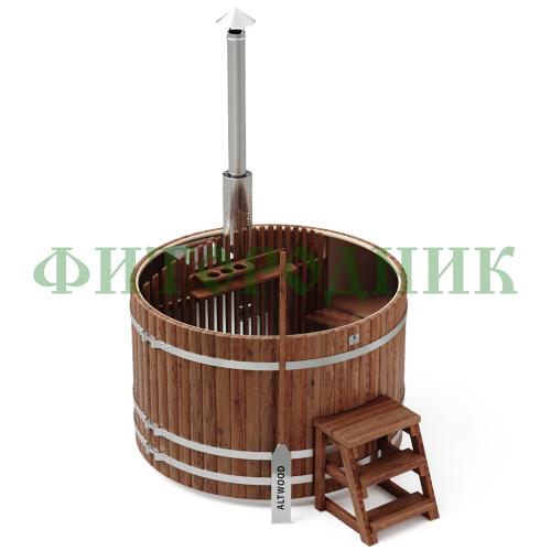 фурако круглая «premium» из лиственницы с вставкой из нержавеющей стали со встроенной печью 1500 мм