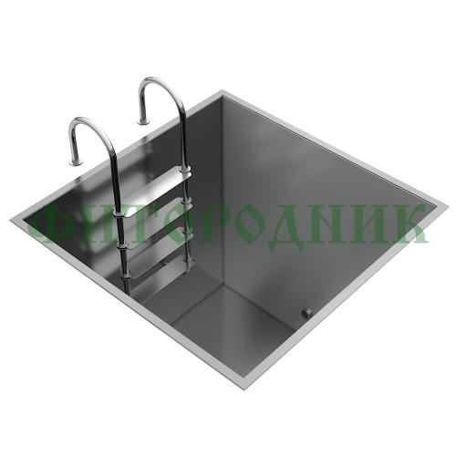 квадратная купель «comfort» из нержавеющей стали длина 1500 мм ширина 1500 мм высота 1150 мм