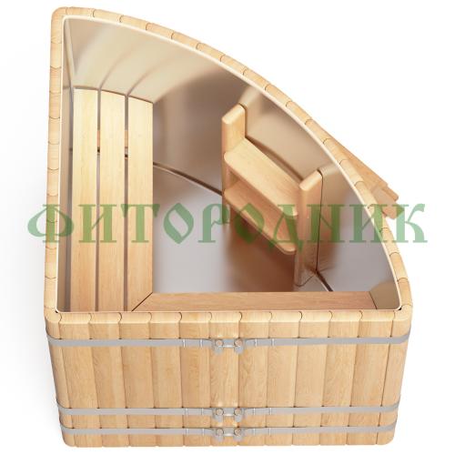 угловая купель «premium» из лиственницы с вставкой из нержавеющей стали длина 1300 мм ширина 1300 мм высота 1150 мм