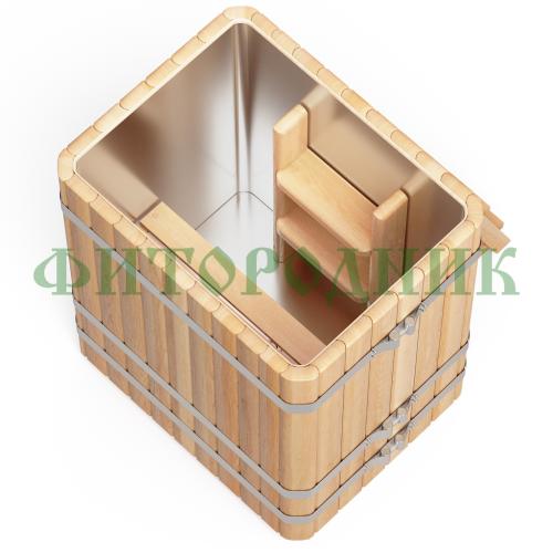 прямоугольная купель «premium» из лиственницы с вставкой из нержавеющей стали длина 1000 мм ширина 780 мм высота 1150 мм