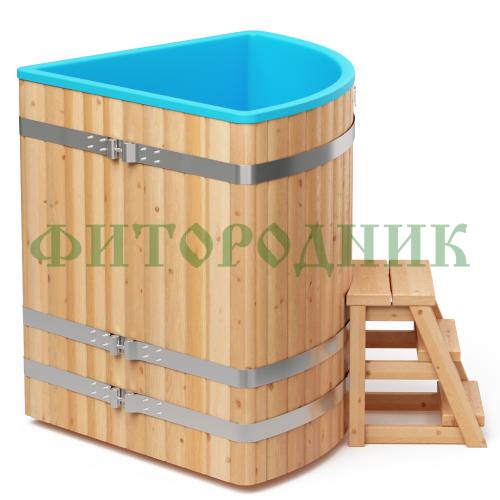 угловая купель «comfort» из лиственницы с пластиковой вставкой длина 1100 мм ширина 1100 мм высота 1150 мм