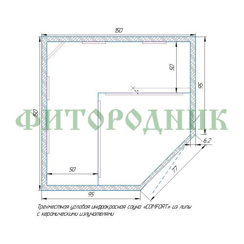 трехместная угловая инфракрасная сауна «comfort» с керамическими излучателями