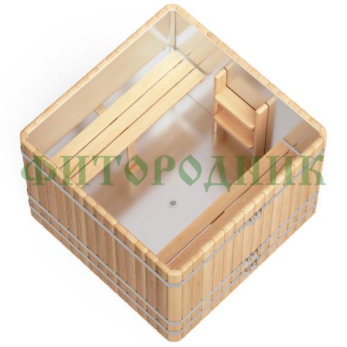 квадратная купель «premium» из лиственницы с вставкой из нержавеющей стали длина 1500 мм ширина 1500 мм высота 1150 мм