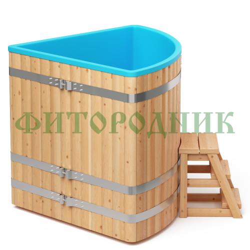 угловая купель «comfort» из лиственницы с пластиковой вставкой длина 1300 мм ширина 1300 мм высота 1150 мм