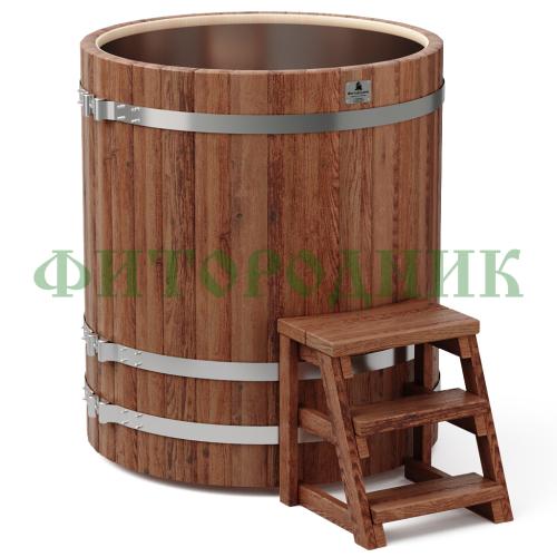 круглая купель «premium» из лиственницы с вставкой из нержавеющей стали диаметр 1200 мм высота 1150 мм