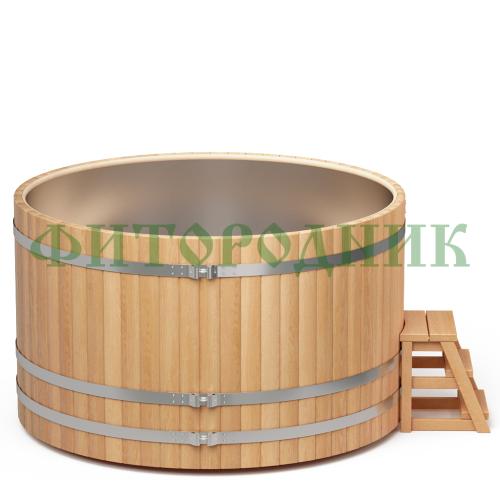 круглая купель «premium» из лиственницы с вставкой из нержавеющей стали диаметр 2000 мм высота 1150 мм