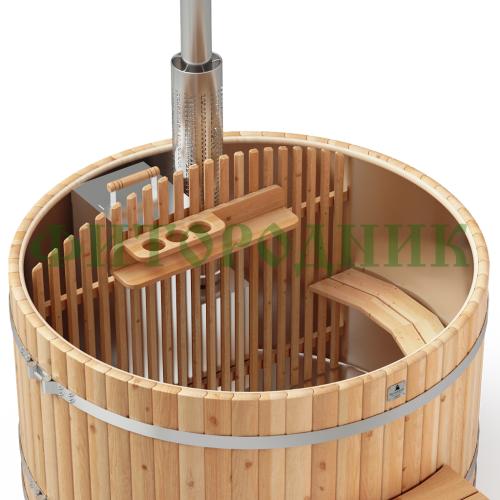 фурако круглая «premium» из лиственницы с вставкой из нержавеющей стали со встроенной печью 1500 мм