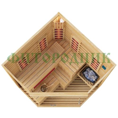 комбинированная сауна трехместная угловая «premium» с электрической печью harvia
