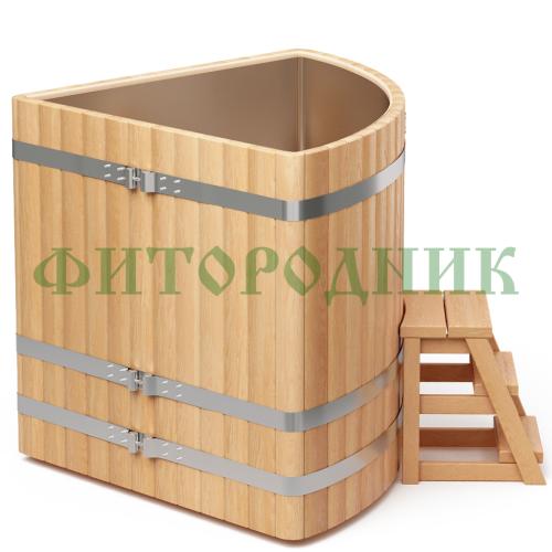 угловая купель «premium» из лиственницы с вставкой из нержавеющей стали длина 1300 мм ширина 1300 мм высота 1150 мм