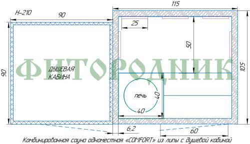 комбинированная сауна одноместная «comfort» с душевой кабиной