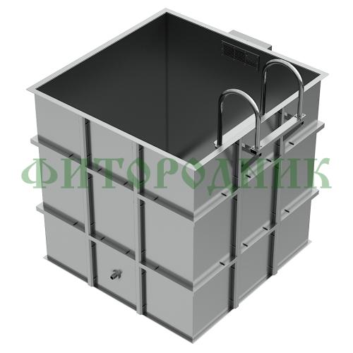 квадратная купель «comfort» из нержавеющей стали длина 1500 мм ширина 1500 мм высота 1150 мм