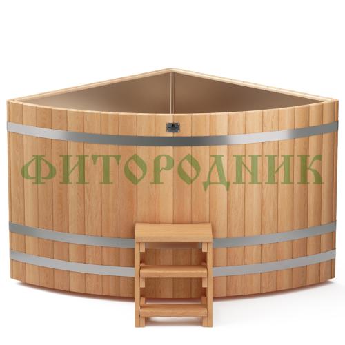 угловая купель «premium» из лиственницы с вставкой из нержавеющей стали длина 1500 мм ширина 1500 мм высота 1150 мм