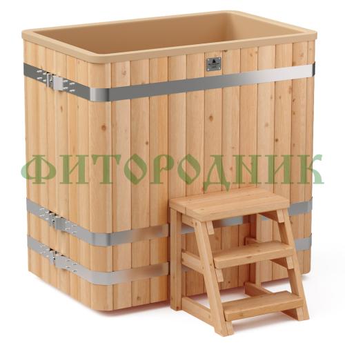 прямоугольная купель «comfort» из лиственницы с пластиковой вставкой длина 1200 мм ширина 780 мм высота 1150 мм