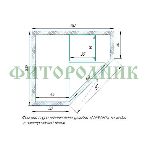 финская сауна одноместная угловая «comfort» с электрической печью