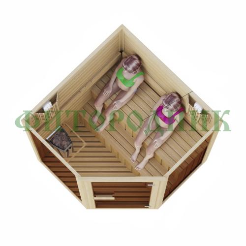 комбинированная сауна двухместная угловая «comfort» с электрической печью и парогенератором