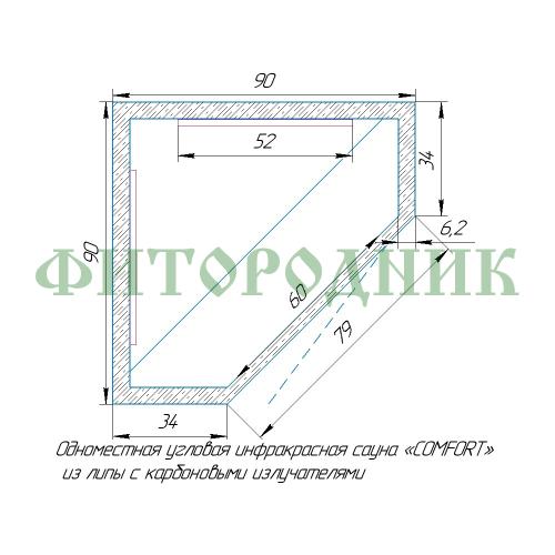 одноместная угловая инфракрасная сауна «comfort» с карбоновыми излучателями