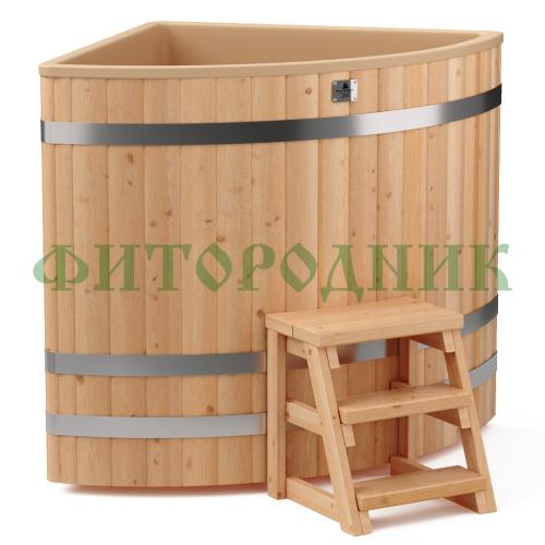 угловая купель «comfort» из лиственницы с пластиковой вставкой длина 1100 мм ширина 1100 мм высота 1150 мм