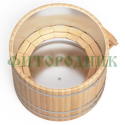 круглая купель «premium» из лиственницы с вставкой из нержавеющей стали диаметр 1500 мм высота 1150 мм