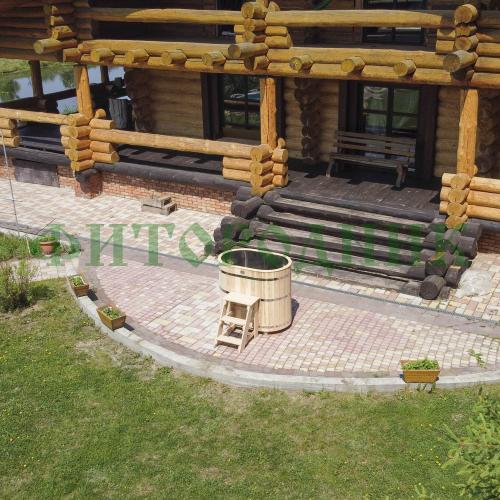 овальная купель «premium» из лиственницы с вставкой из нержавеющей стали длина 1400 мм